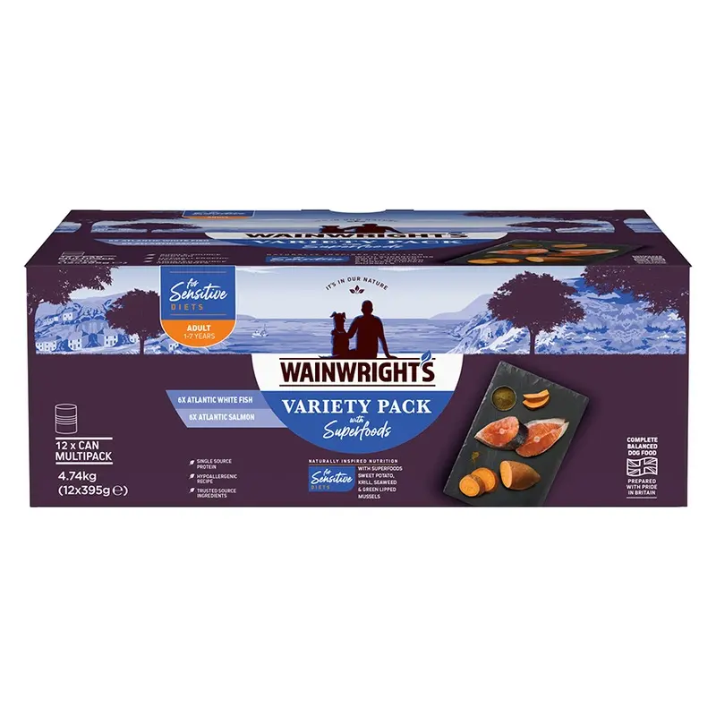 Wainwrights Sensitive Wet Adult Dog Food White Fish & Salmon 12X395G