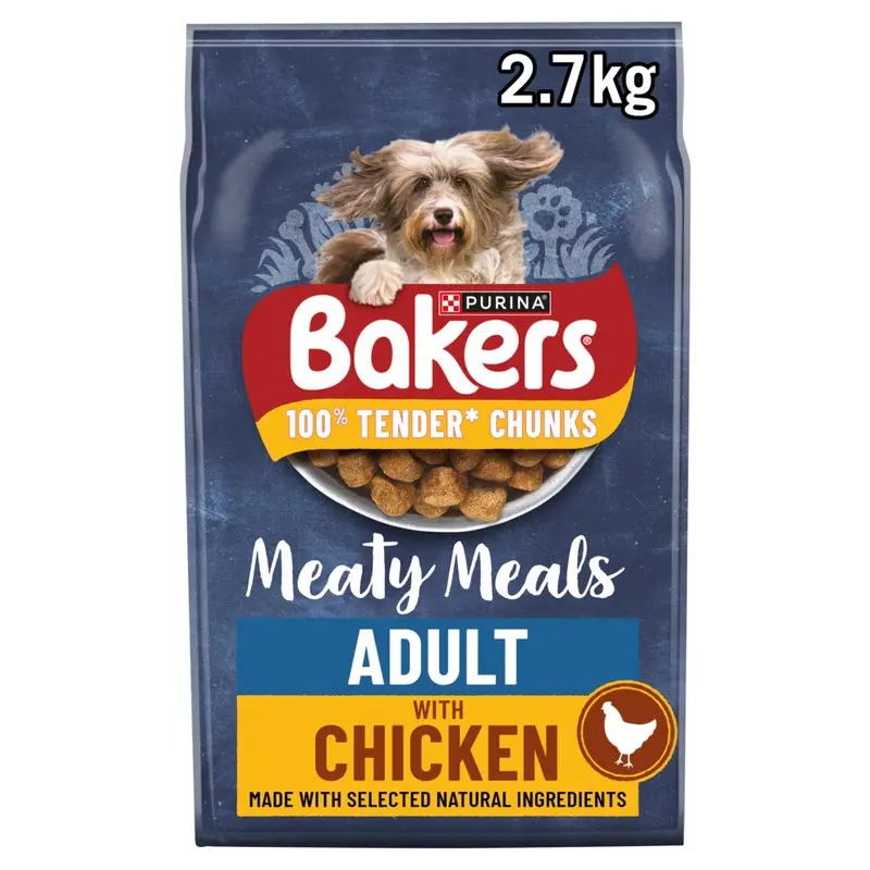 Bakers Meaty Meals Adult Dry Dog Food Chicken, Pack Of 4 2.7Kg