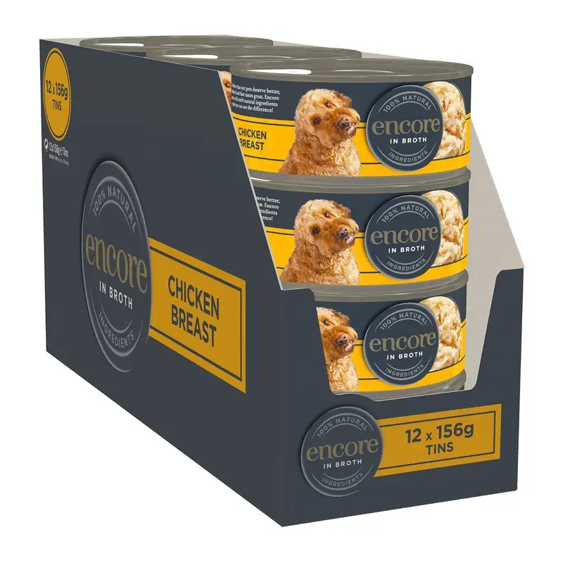 Encore 100% Natural Dog Food Tin 1x(12x156g) Chicken Breast with Rice, Pack of 12
