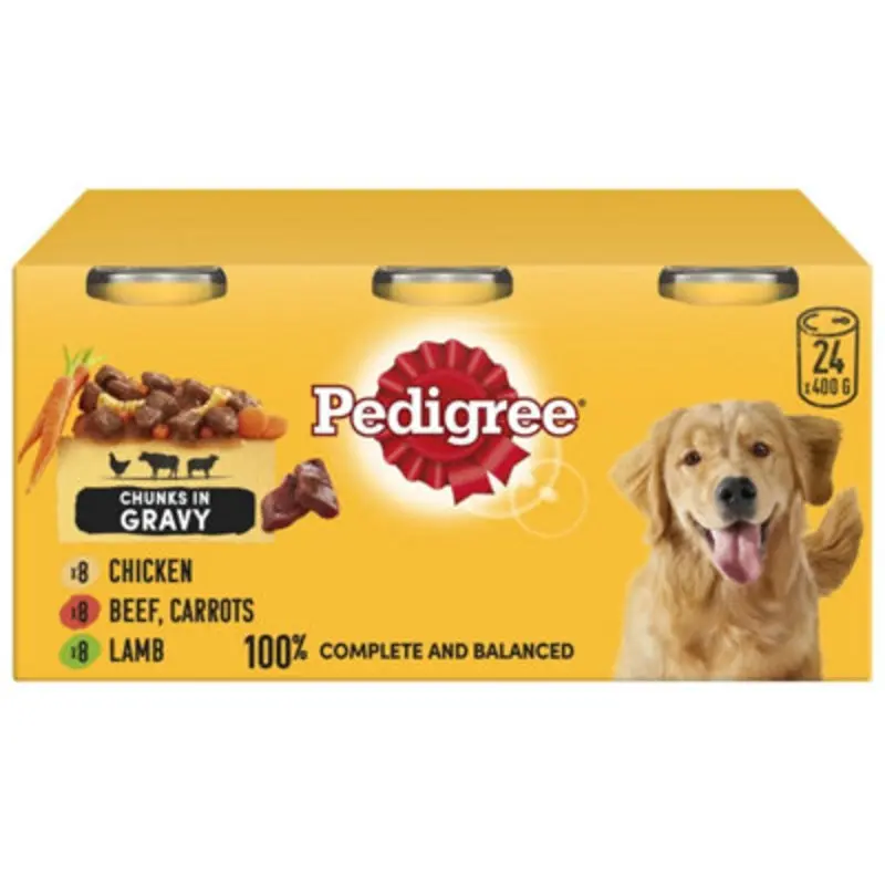 Pedigree X 400G Adult Wet Dog Food Tins Mixed Country Casseroles In Gravy Size 24