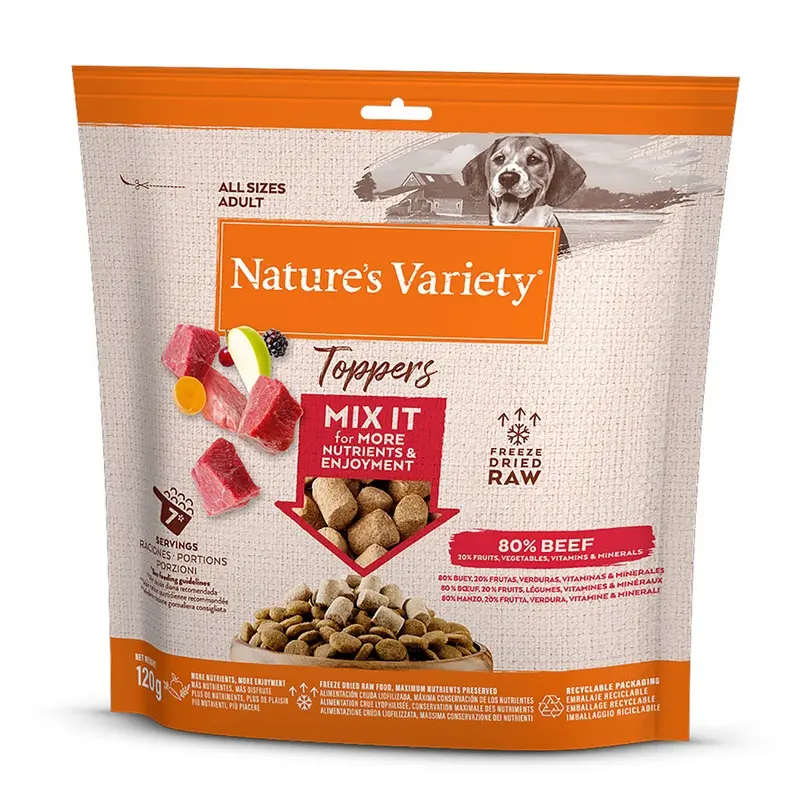 Natures Variety Toppers Large Freeze Dried Adult Dog Food Beef 120G