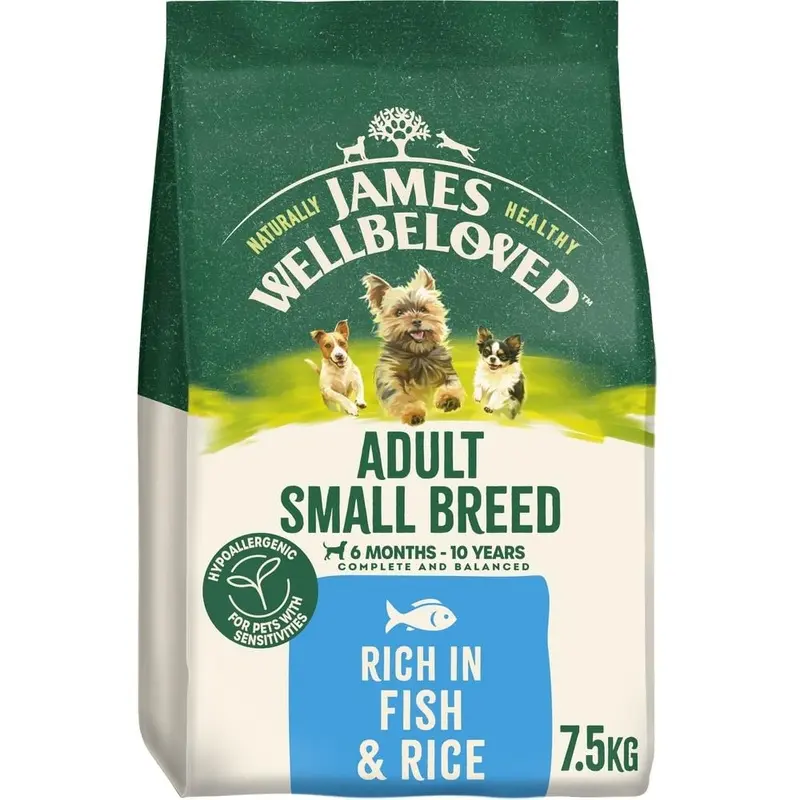 James Wellbeloved Dog Adult Hypoallergenic Dry Food Small Breed Fish and Rice 7.5 kg