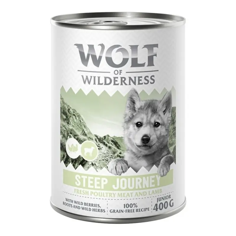 Wolf Of Wilderness Junior "Expedition" 6 X 400G - Steep Journey - Poultry With Lamb