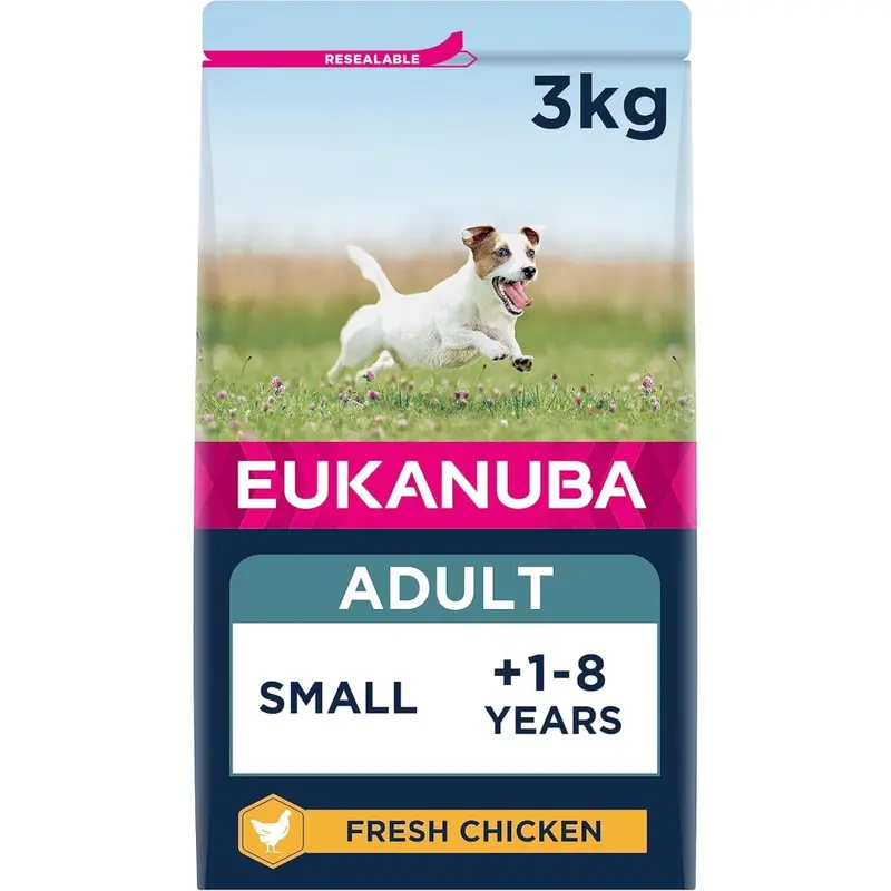 New Eukanuba Complete Dry Dog Food For Adult Breeds With Fresh Chicken 3 Kg Small