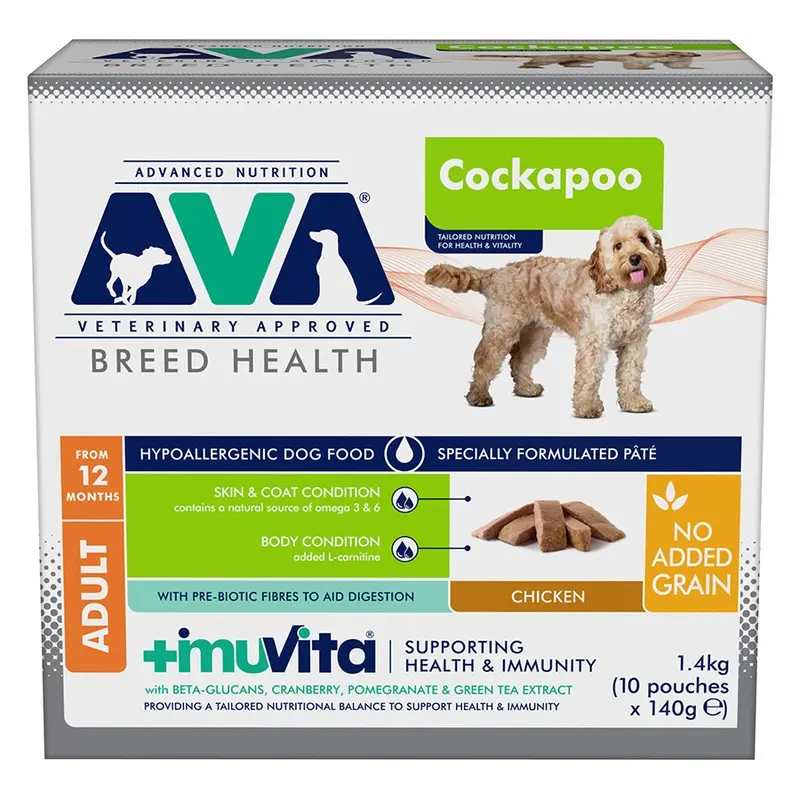 Ava Health & Vitality Cockapoo Adult Dog Wet Food Pt Chicken 10X140G