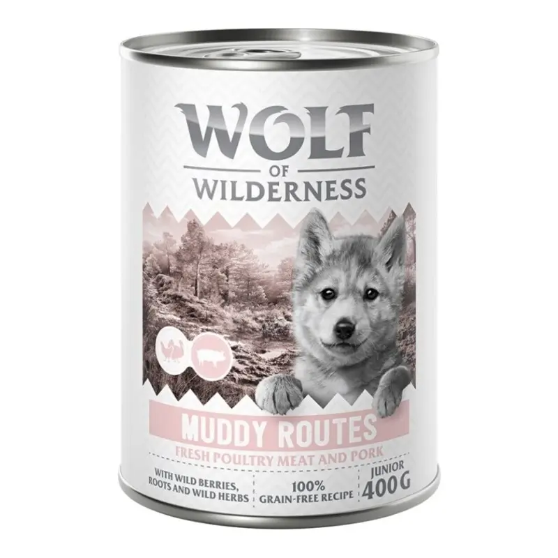 Wolf Of Wilderness Junior "Expedition" 6 X 400G - Muddy Routes - Poultry With Pork