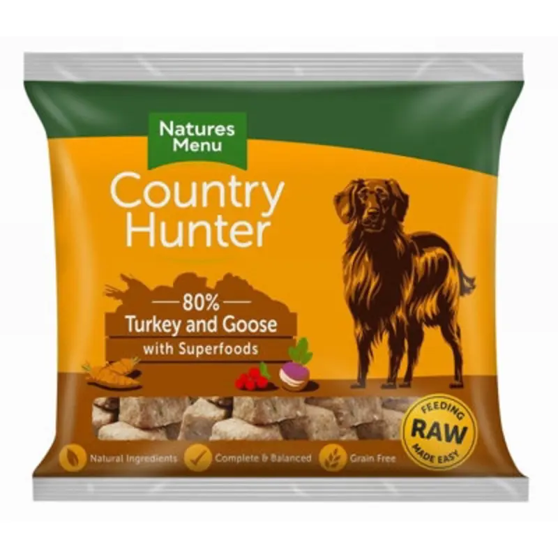 B&Q Grain/Green Country Hunter Raw Nuggets Turkey & Goose Superfoods 1Kg
