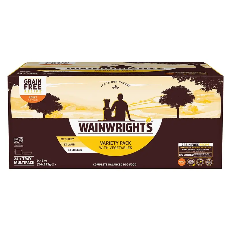 Wainwrights Grain Free Wet Adult Dog Food Variety Pack 24X395G Trays