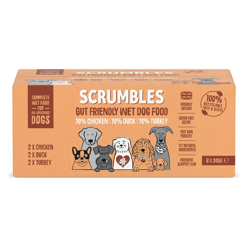 Scrumbles Complete Grain Free Natural Wet Adult Dog Food Meat Selection 6 X 395G