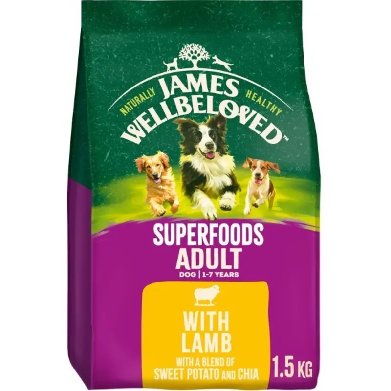 James Wellbeloved Adult Dog Superfood Dry Food Lamb - Green/Brown/White 1.5Kg
