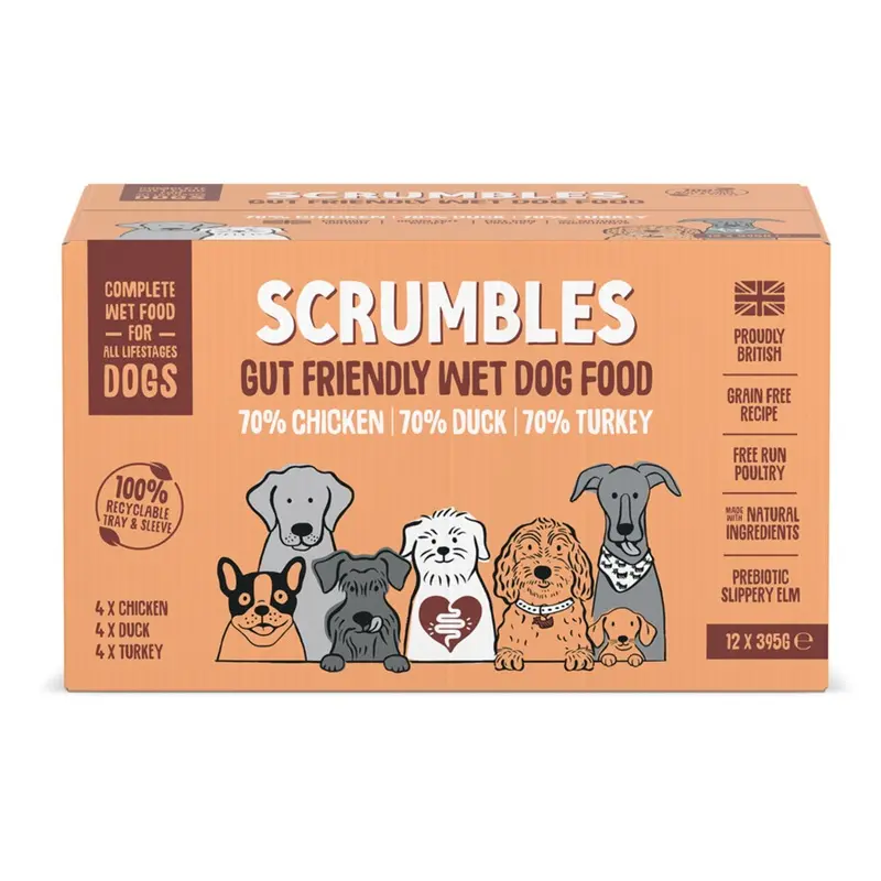 Scrumbles Complete Grain Free Natural Wet Dog Food Meat Selection 12 X 395G
