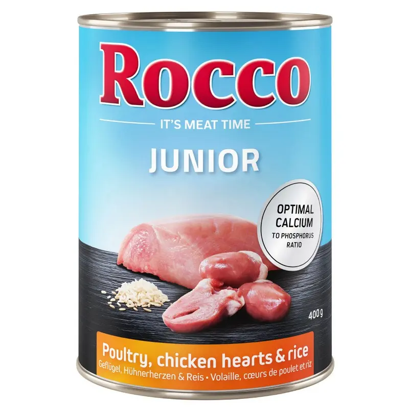 Rocco Junior 6 X 400G - Poultry With Chicken Hearts & Rice