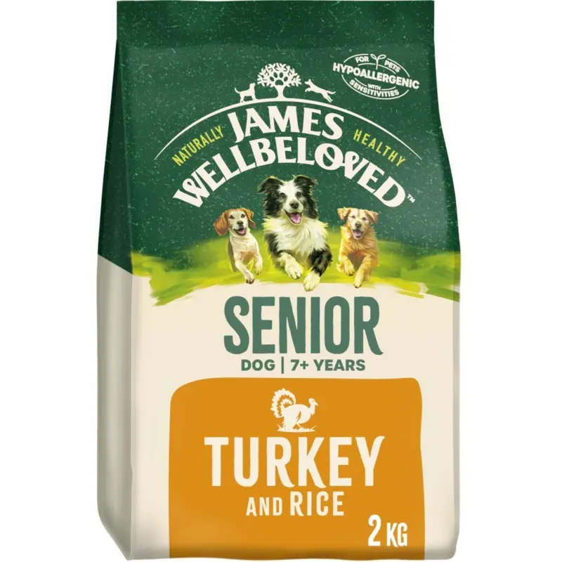 New James Wellbeloved Natural Senior Complete Dry Dog Food Biscuit Turkey & Rice 2Kg