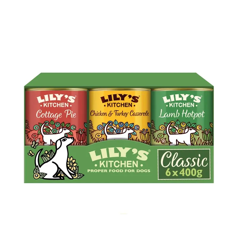 Lilys Kitchen Natural Adult Wet Dog Food Tins Classic Dinners Variety Pack 6 x 400g