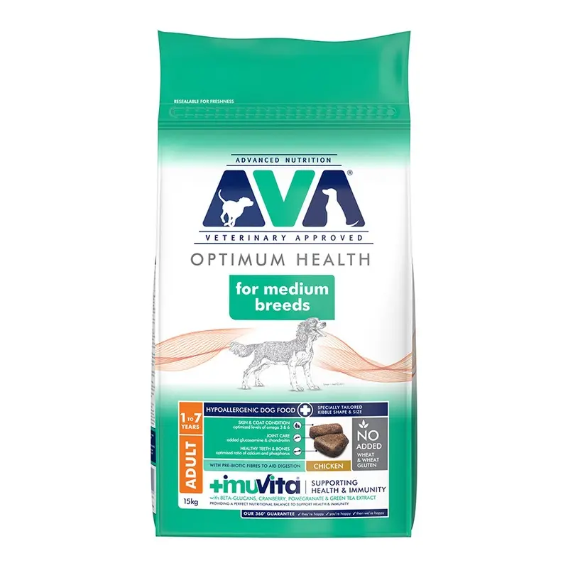 Ava Veterinary Approved Optimum Health Medium Breed Adult Dog Food Chicken 15Kg
