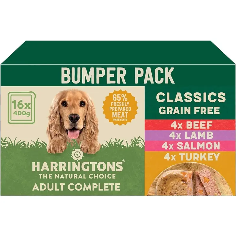 Harringtons Grain Free Adult Mixed Flavour Wet Dog Food Classics Pack - 16X400g Size 1