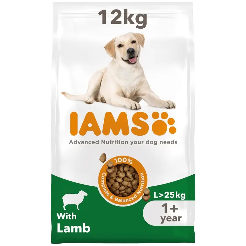 New Iams Complete Dry Dog Food For Adult 1+ Breeds With Lamb 12 Kg Large