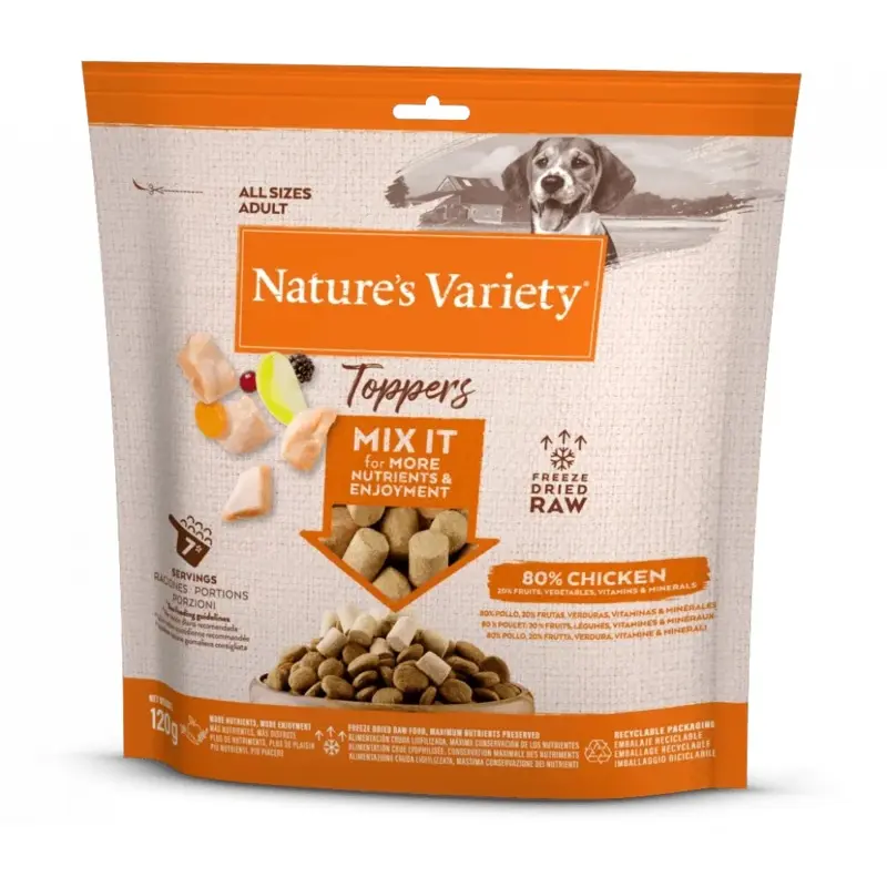 Natures Variety Green Dog Freeze Dried Food Chicken Toppers For Adult Dogs | : 120G