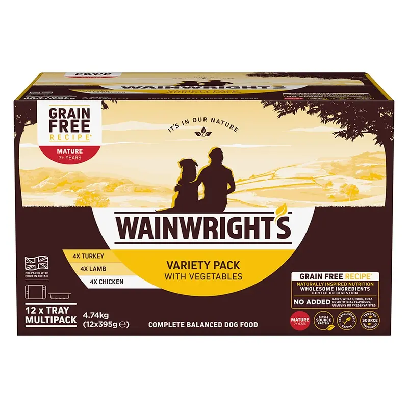 Wainwrights Grain Free Wet Senior Dog Food Variety Pack 12X395G Trays