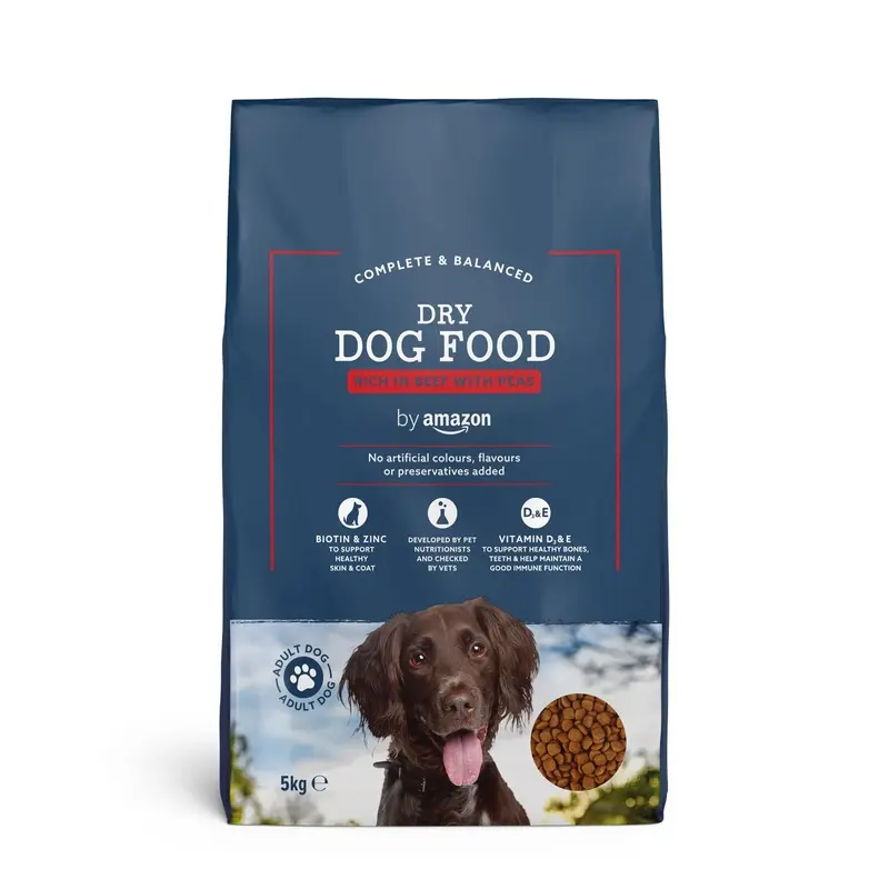 by Amazon - Complete Dry Dog Food for Adult Dogs, Rich in Beef with Peas, 1 Pack of 5kg
