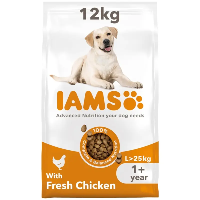New Iams Complete Dry Dog Food For Adult 1+ Breeds With Chicken 12 Kg 8.71E+12 Large