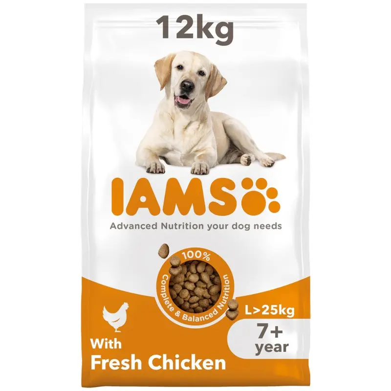 Iams Complete Dry Dog Food For Senior 7+ Breeds With Chicken 12 Kg Large