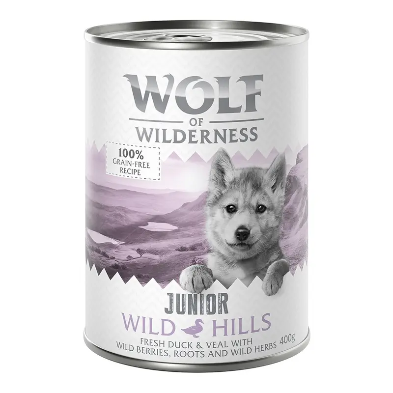 Wolf Of Wilderness Junior Duo-Protein Recipe 6 X 400G - Wild Hills Junior - Duck & Veal