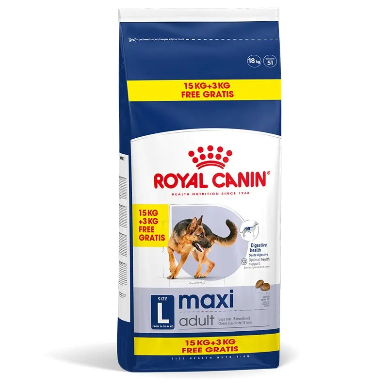 Royal Canin Size Royal Canin Maxi Adult - 15Kg + 3Kg Free!