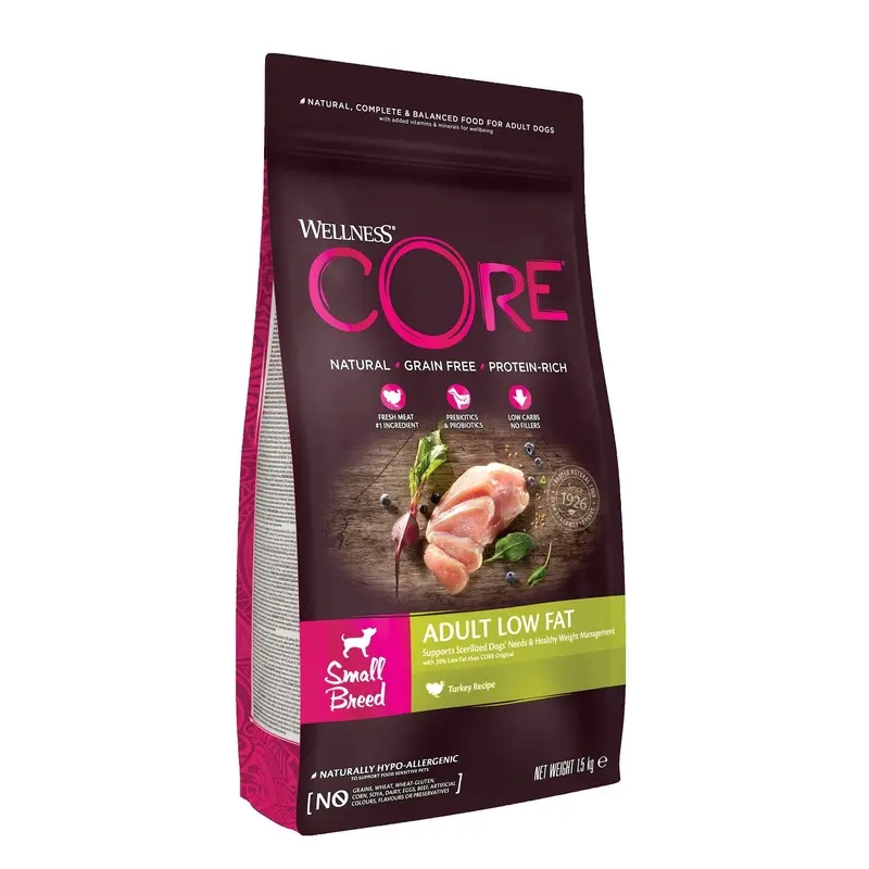 Wellness Core Grain/Salmon Dog Breed Adult Low Fat Turkey 1.5Kg Small