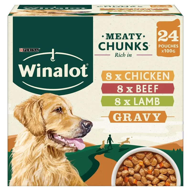 WINALOT Meaty Chunks Mixed in Gravy Wet Dog Food 24x100g