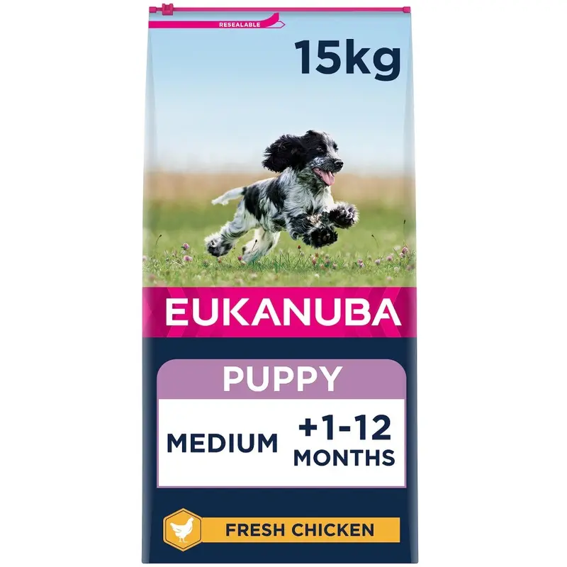 Eukanuba Complete Dry Dog Food For Puppy Breeds With Fresh Chicken 15 Kg Medium