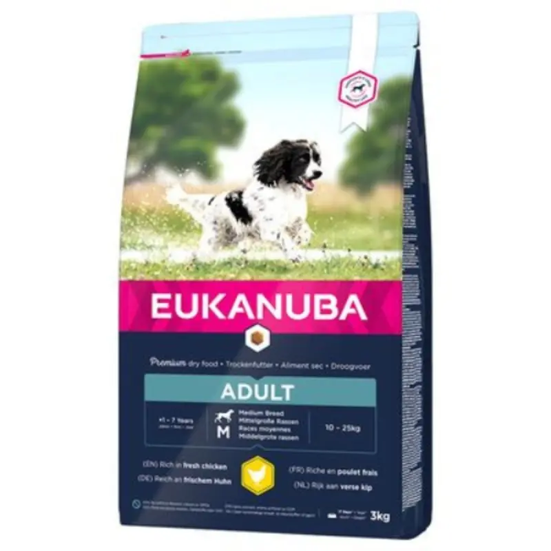 Eukanuba Medium Breed Dog Active Adult Dry Canine Food Rich in Chicken 15 kg