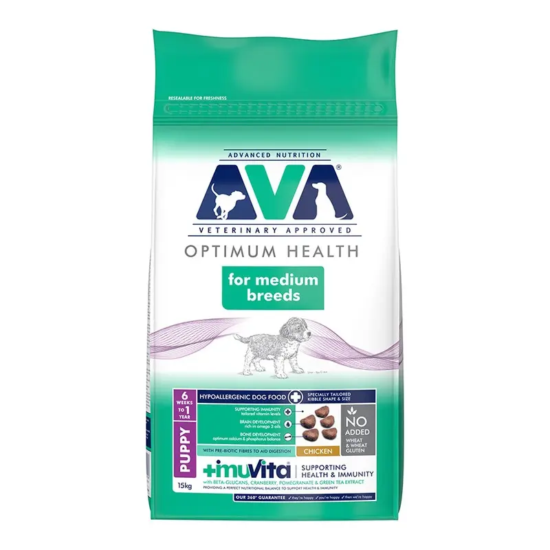 Ava Veterinary Approved Optimum Health Medium Breed Dry Puppy Food Chicken 15Kg