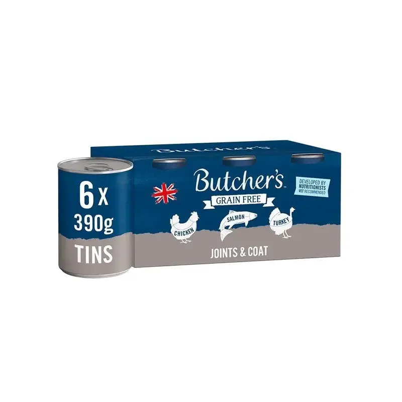 Butchers Butcherss Joints And Coat Dog Food - X 390G Cans Grain/Salmon/Green Size 6