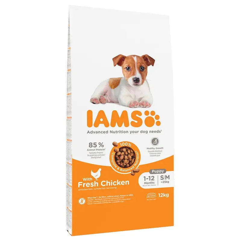 Iams 12Kg Dry Dog Food - 10Kg + 2Kg Free! * - Puppy & Junior Small & Medium - Chicken (12Kg)