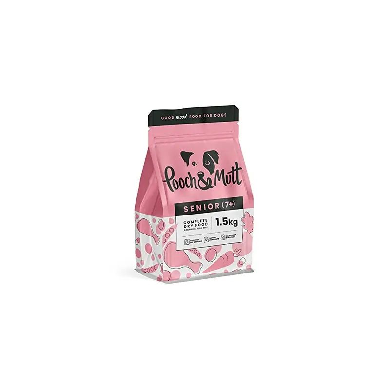 New Pooch & Mutt - Complete Senior Dry Dog Food ( Free), Chicken & Superfood Blend, Grain 1.5Kg