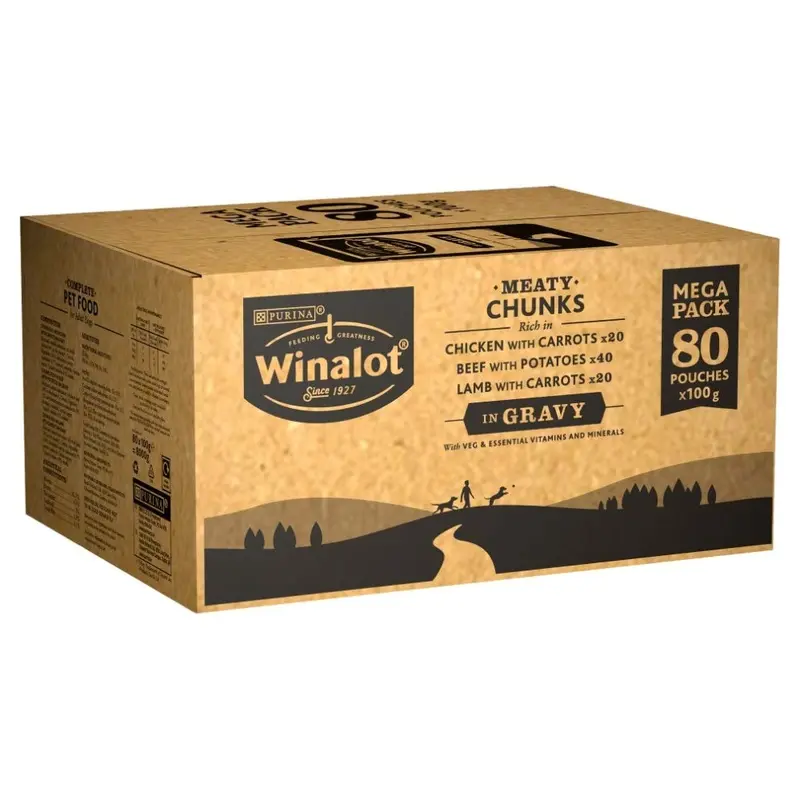 New Purina Winalot Meaty Chunks Mixed In Gravy Wet Dog Food 80X100g 12367356