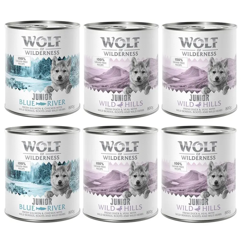 Wolf Of Wilderness Junior Duo-Protein Recipe 6 X 800G - Mixed Pack: 2 Varieties