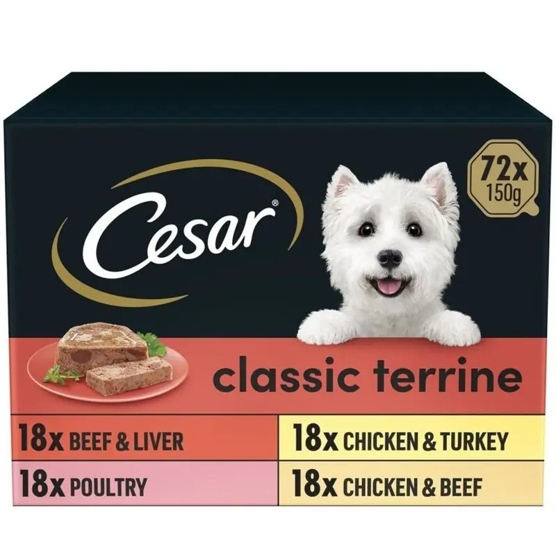 Cesar 72 X Classics Adult Wet Dog Food Trays Mixed Selection Loaf 150G