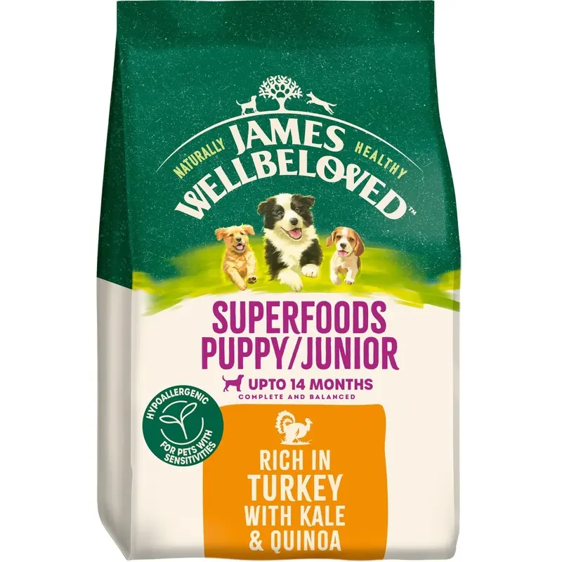 James Wellbeloved Puppy/Junior Turkey With Kale & Quinoa Dry Dog Superfoods - 6Kg