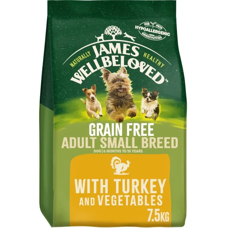 New James Wellbeloved 7.5Kg Free Breed Adult Dry Dog Food Turkey & Veg Grain Small