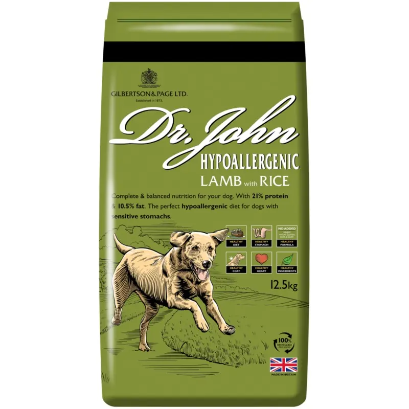 New Dr John Hypoallergenic Wheat-Free Dry Dog Food Lamb With Rice 12.5Kg