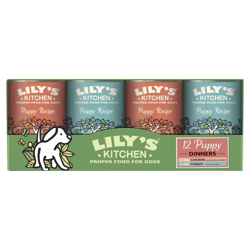 Lilys Kitchen Grain Natural Puppy Wet Dog Food Multipack -Free Recipe X 400G Size 12