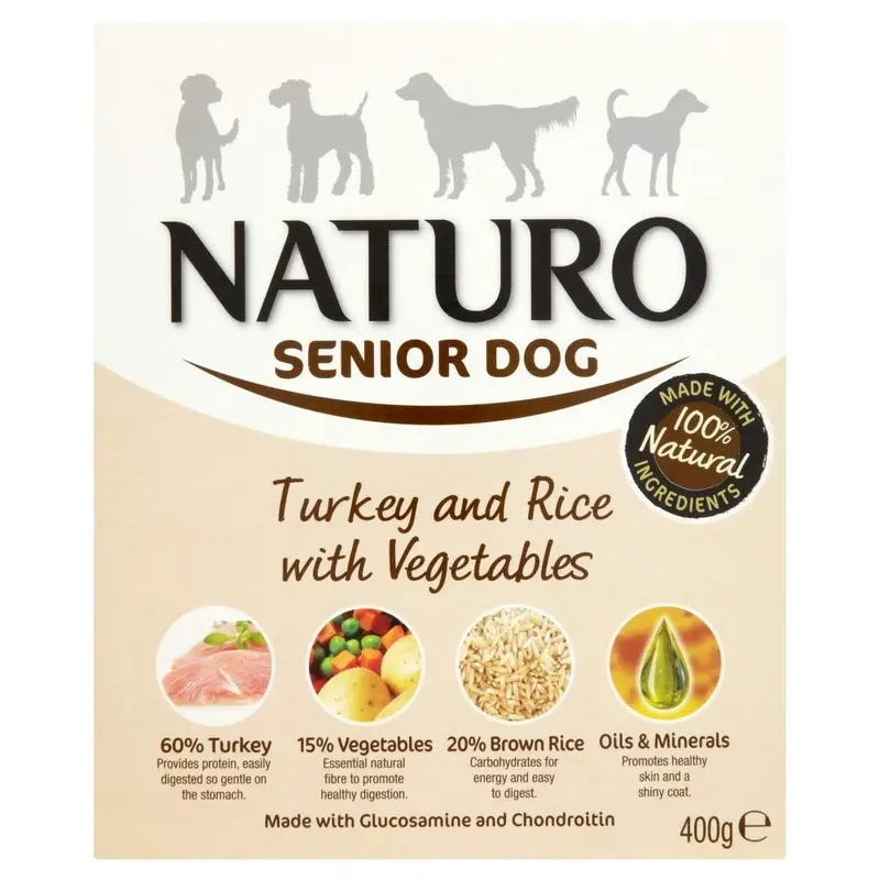 Naturo Senior Dog Food, Turkey and Rice with Vegetables, 400g