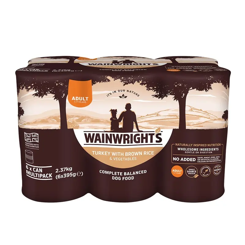 Wainwrights Wet Adult Dog Food Turkey With Brown Rice 6X395G Cans