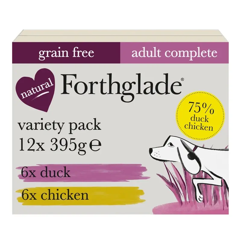 Forthglade Complete Adult Variety Chicken And Duck Dog Food - X 395G Grain Size 12