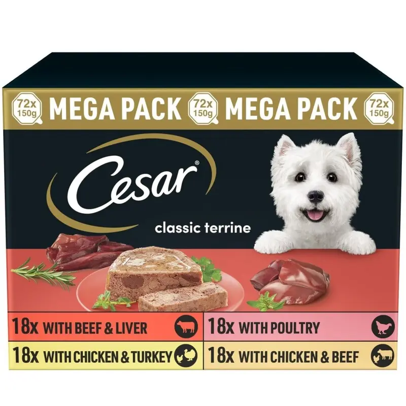New Cesar Classic Terrine Adult Wet Dog Food Trays, Mixed Selection, 72 X 150G