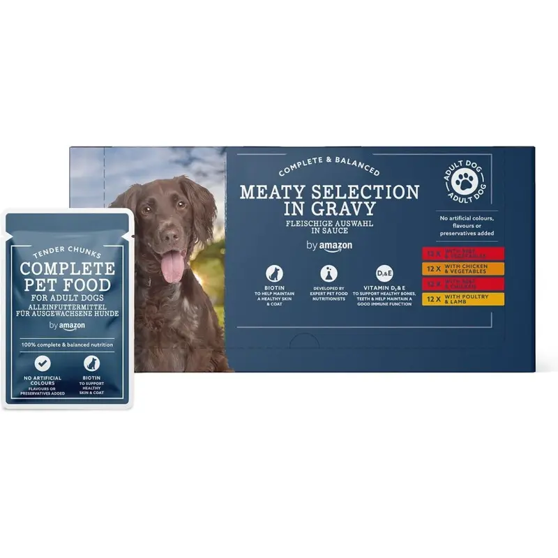 Complete Food For Adult Dogs, Meat Selection In Gravy, 4.8 Kg (48 Packs Of 100G) 4.8Kg