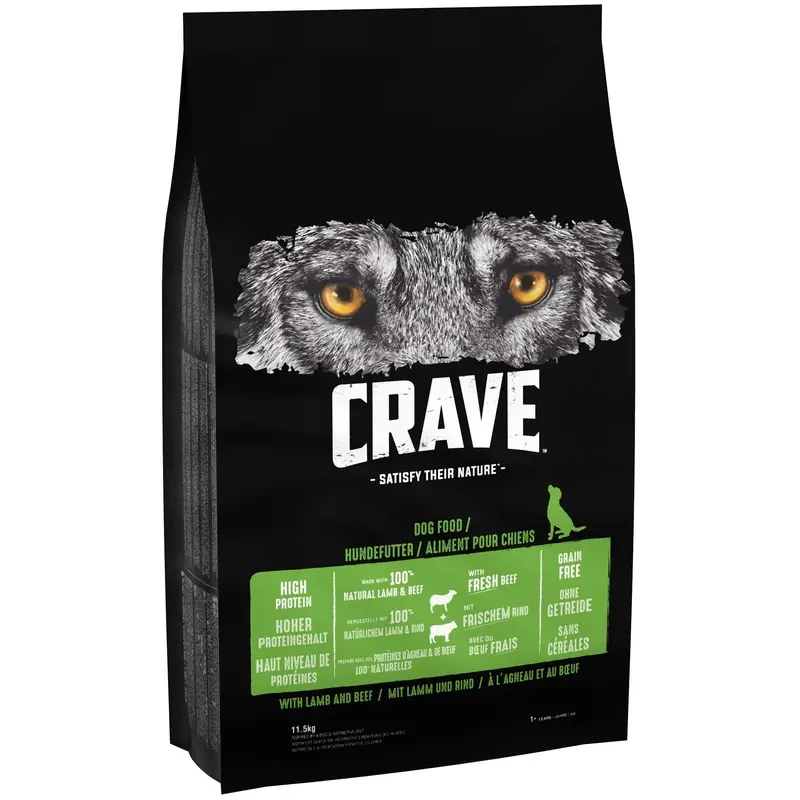 Crave Lamb & Beef 11.5 kg Bag, Premium Adult Dry Dog Food with high Protein, Grain-free