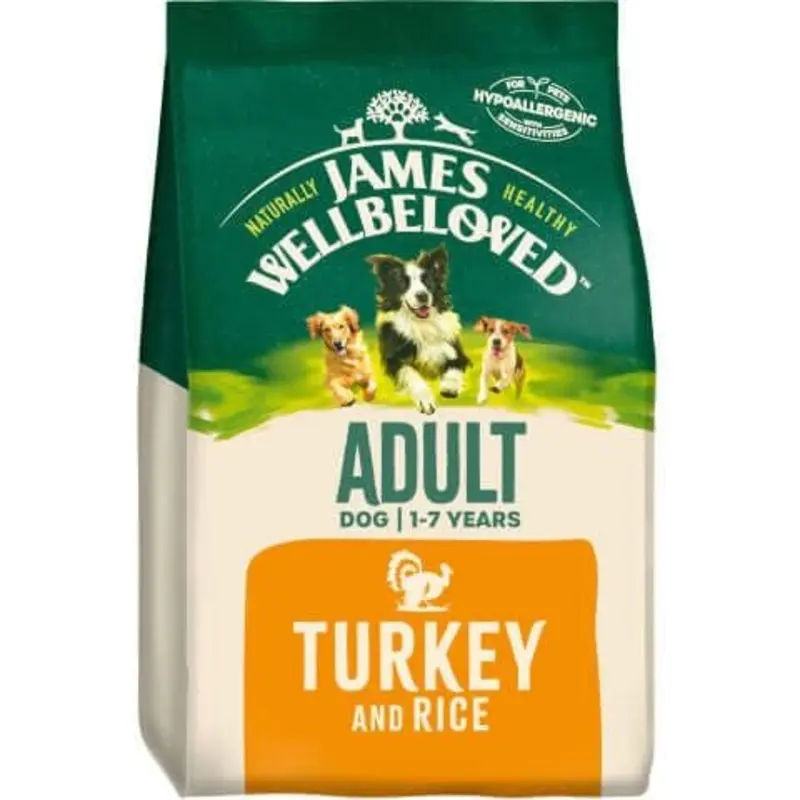 James Wellbeloved Adult Dog Dry Food Turkey And Rice - Brown/White/Green 7.5Kg
